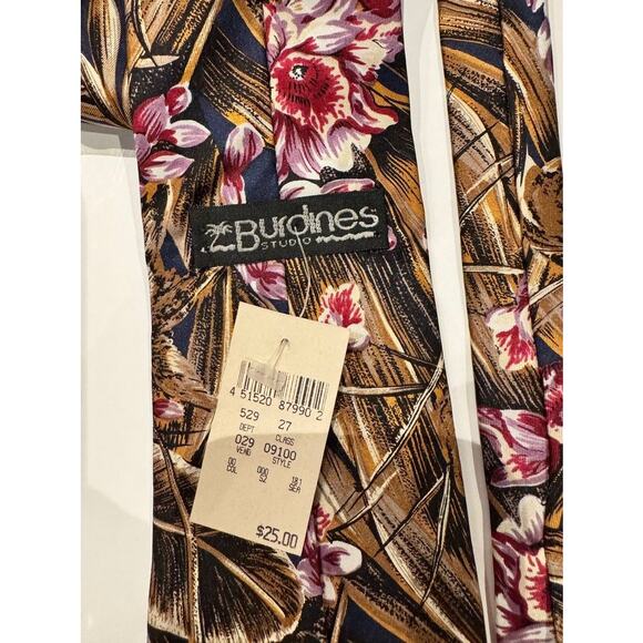 Vintage Burdines Studio 100% Italian Silk Tie•Floral Tropical Print•Made in USA - Picture 2 of 11